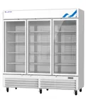 image of Blue Air BGF72W-HC 72 cu ft 3‑Section Glass Door Freezer, Steel, R290, 12 Shelves, Light, 4" Casters