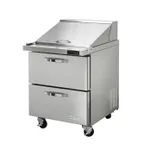 image of Blue Air BLMT28-D2-HC 27" One Section Mega Top Sandwich Prep Table w/ 2 Drawers, 12 Pans, 7 cu. ft.