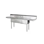 image of Blue Air BS3-18-12/2D 90" Three Compartment Sink, 18"W x 18"L Bowl With 2 Drainboards