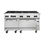 image of Wolf C60SS-10B 60" Gas Restaurant Range w/ (10) Open Burners, (2) Standard Ovens, 358.000 BTU