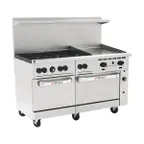 image of Wolf C60SS-6B24G 60" Gas Restaurant Range w/ (6) Open Burners, 24" Griddle Right, (2) Standard Ovens, 278.000 BTU
