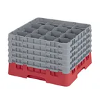 image of Cambro 16S1058163 Camrack Glass Rack, Red, Full Size, 19-3/4 x 19-3/4, 16 Compartments, 4-3/8 Max Dia, 11 Max Height