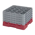 image of Cambro 16S1058416 Camrack Glass Rack, Full Size, 19-3/4 x 19-3/4, 16 Compartments, Cranberry Red, HACCP Compliant