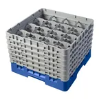 image of Cambro 16S1114168 Camrack Glass Rack, Full Size, Blue, 19-3/4 x 19-3/4, 16 Compartments, 4-3/8 Max Dia, HACCP