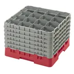 image of Cambro 16S1214163 Camrack Glass Rack, Red, Full Size, 19-3/4 x 19-3/4, 16 Compartments, 4-3/8 Max Dia, HACCP