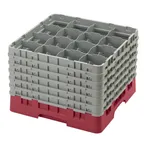 image of Cambro 16S1214416 Camrack Glass Rack, Full Size, 19-3/4" x 19-3/4", 16 Compartments, Cranberry Red, HACCP Compliant