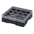 image of Cambro 16S318110 Camrack Glass Rack, Black, Full Size, 19-3/4 x 19-3/4, 16 Compartments, 4-3/8 Max Dia, HACCP