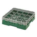image of Cambro 16S318119 Camrack Glass Rack, Sherwood Green, Full Size, 19-3/4 x 19-3/4, 16 Compartments