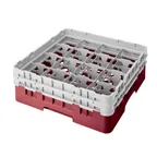 image of Cambro 16S434416 Camrack Glass Rack, Full Size, 19-3/4 x 19-3/4, 16 Compartments, Cranberry Red, HACCP Compliant