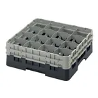 image of Cambro 16S534110 Camrack Glass Rack, Black, Full Size, 19-3/4" x 19-3/4", 16 Compartments, 4-3/8" Max Dia, HACCP