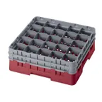 image of Cambro 25S434416 Camrack Glass Rack, Full Size, 19-3/4" x 19-3/4", 25 Compartments, Cranberry Red, HACCP Compliant