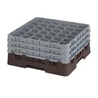 image of Cambro 36S738167 Camrack Glass Rack, Full Size, Brown, 19-3/4 x 19-3/4, 36 Compartments, 2-7/8 Max Dia, HACCP