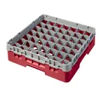 image of Cambro 49S318163 Camrack Glass Rack, Red, Full Size, 19-3/4 x 19-3/4, 49 Compartments, 2-7/16 Max Dia, HACCP