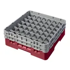image of Cambro 49S434416 Camrack Glass Rack, Full Size, 19-3/4 x 19-3/4, 49 Compartments, Cranberry Red