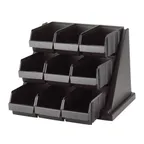 image of Cambro 9RS9110 Organizer Rack, 9 Black Bins, 20" L x 21" D x 14" H, 10 lb Bin Capacity