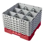 image of Cambro 9S1114163 Camrack Glass Rack, Full Size, Red, 19-3/4 x 19-3/4 x 13-3/4, 9 Compartments, 5-7/8 Max Dia, 11-3/4 Max Height, HACCP Compliant