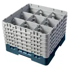 image of Cambro 9S1114414 Camrack Glass Rack, Full Size, Teal, 19-3/4" x 19-3/4", 9 Compartments, 5-7/8" Max Dia, HACCP Compliant