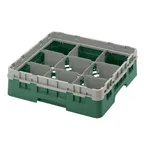 image of Cambro 9S318119 Camrack Glass Rack, Sherwood Green, Full Size, 19-3/4 x 19-3/4, 9 Compartments, 5-7/8 Max Dia, HACCP Compliant