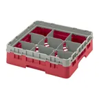 image of Cambro 9S318163 Camrack Glass Rack, Red, Full Size, 19-3/4 x 19-3/4, 9 Compartments, 5-7/8 Max Dia, 3-5/8 Max Height, HACCP Compliant, NSF