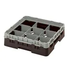 image of Cambro 9S318167 Camrack Glass Rack, Full Size, 19-3/4 x 19-3/4 x 5-5/8, 9 Compartments, Brown, HACCP Compliant, NSF Certified