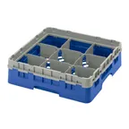 image of Cambro 9S318168 Camrack Glass Rack, Blue, Full Size, 19-3/4 x 19-3/4, 9 Compartments, 5-7/8 Max Dia, HACCP Compliant