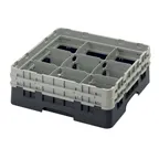 image of Cambro 9S434110 Camrack Glass Rack, Full Size, 19-3/4 x 19-3/4 x 7-1/4, Black, 9 Compartments, 5-7/8 Max Dia, HACCP Compliant, NSF