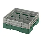 image of Cambro 9S434119 Camrack Glass Rack, Full Size, Sherwood Green, 19-3/4" x 19-3/4" x 7-1/4", 9 Compartments, 5-7/8" Max Dia, HACCP Compliant, NSF Certified