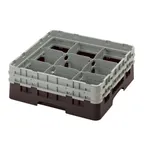 image of Cambro 9S434167 Camrack Glass Rack, Full Size, Brown, 19-3/4" x 19-3/4" x 7-1/4", 9 Compartments, 5-7/8" Max Dia, HACCP Compliant, NSF