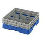 image of Cambro 9S434168 Camrack Glass Rack, Full Size, Blue, 19-3/4" x 19-3/4" x 7-1/4", 9 Compartments, 5-7/8" Max Dia, HACCP Compliant, NSF