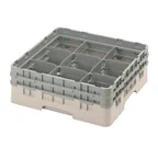 image of Cambro 9S434184 Camrack Glass Rack, Full Size, Beige, 19-3/4 x 19-3/4 x 7-1/4, 9 Compartments, 5-7/8 Max Dia, HACCP Compliant, NSF