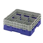 image of Cambro 9S434186 Camrack Glass Rack, Navy Blue, Full Size, 19-3/4 x 19-3/4, 9 Compartments, 5-7/8 Max Dia, HACCP Compliant