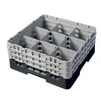 image of Cambro 9S638110 Camrack Glass Rack, Full Size, Black, 19-3/4 x 19-3/4 x 8-7/8, 9 Compartments, 5-7/8 Max Dia, HACCP Compliant, NSF