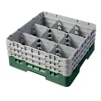 image of Cambro 9S638119 Camrack Glass Rack, Full Size, Sherwood Green, 19-3/4" x 19-3/4" x 8-7/8", 9 Compartments, 5-7/8" Max Diameter, HACCP Compliant, NSF
