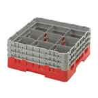 image of Cambro 9S638163 Camrack Glass Rack, Red, Full Size, 19-3/4 x 19-3/4 x 8-7/8, 9 Compartments, 5-7/8 Max Dia, HACCP Compliant, NSF Certified