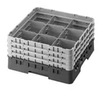 image of Cambro 9S638167 Camrack Glass Rack, Full Size, Brown, 19-3/4" x 19-3/4" x 8-7/8", 9 Compartments, 5-7/8" Max Diameter, HACCP Compliant, NSF