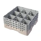 image of Cambro 9S638184 Camrack Glass Rack, Full Size, Beige, 19-3/4 x 19-3/4 x 8-7/8, 9 Compartments, 5-7/8 Max Dia, HACCP Compliant