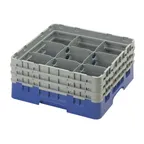 image of Cambro 9S638186 Camrack Glass Rack, Navy Blue, Full Size, 19-3/4 x 19-3/4 x 8-7/8, 9 Compartments, 5-7/8 Max Dia, HACCP Compliant, NSF
