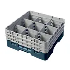 image of Cambro 9S638414 Camrack Glass Rack, Full Size, Teal, 19-3/4 x 19-3/4 x 8-7/8, 9 Compartments, 5-7/8 Max Dia, HACCP Compliant, NSF