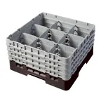 image of Cambro 9S800167 Camrack Glass Rack, Full Size, Brown, 19-3/4 x 19-3/4 x 10-1/2, 9 Compartments, 5-7/8 Max Dia, HACCP Compliant