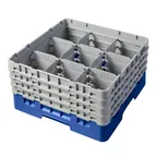 image of Cambro 9S800168 Camrack Glass Rack, Full Size, Blue, 19-3/4 x 19-3/4 x 10-1/2, 9 Compartments, 5-7/8 Max Dia, HACCP Compliant