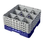 image of Cambro 9S800186 Camrack Glass Rack, Navy Blue, Full Size, 19-3/4 x 19-3/4, 9 Compartments, 5-7/8 Max Dia, 8-1/2 Max Height, HACCP Compliant