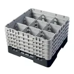 image of Cambro 9S958110 Camrack Glass Rack, Full Size, Black, 19-3/4 x 19-3/4, 9 Compartments, 5-7/8 Max Dia, HACCP Compliant, NSF Certified