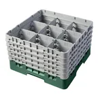 image of Cambro 9S958119 Camrack Glass Rack, Full Size, Sherwood Green, 9 Compartments, 19-3/4 x 19-3/4 x 12-1/8, 5-7/8 Max Dia, HACCP Compliant