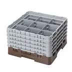 image of Cambro 9S958167 Camrack Glass Rack, Full Size, Brown, 19-3/4 x 19-3/4, 9 Compartments, 5-7/8 Max Dia, HACCP Compliant