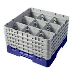 image of Cambro 9S958186 Camrack Glass Rack, Navy Blue, Full Size, 19-3/4 x 19-3/4, 9 Compartments, 5-7/8 Max Dia, HACCP Compliant