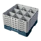 image of Cambro 9S958414 Camrack Glass Rack, Teal, Full Size, 19-3/4 x 19-3/4 x 12-1/8, 9 Compartments, 5-7/8 Max Dia, HACCP Compliant