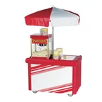 image of Cambro CVC55158 Camcruiser Hot Red Vending Cart w/ Umbrella, 1 Counter Well, 2 Compartments