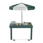 image of Cambro CVC55192 Camcruiser Granite Green Vending Cart w/ Umbrella, 1 Counter Well, 2 Compartments