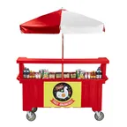 image of Cambro CVC724158 Camcruiser Hot Red Vending Cart w/ Umbrella, 4 Counter Wells, 3 Compartments