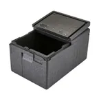 image of Cambro EPP180FLSW110 Cam GoBox Insulated Food Pan Carrier, 48.6 Qt., Top Load, Black, Polypropylene, 23" Insulated Food Carrier